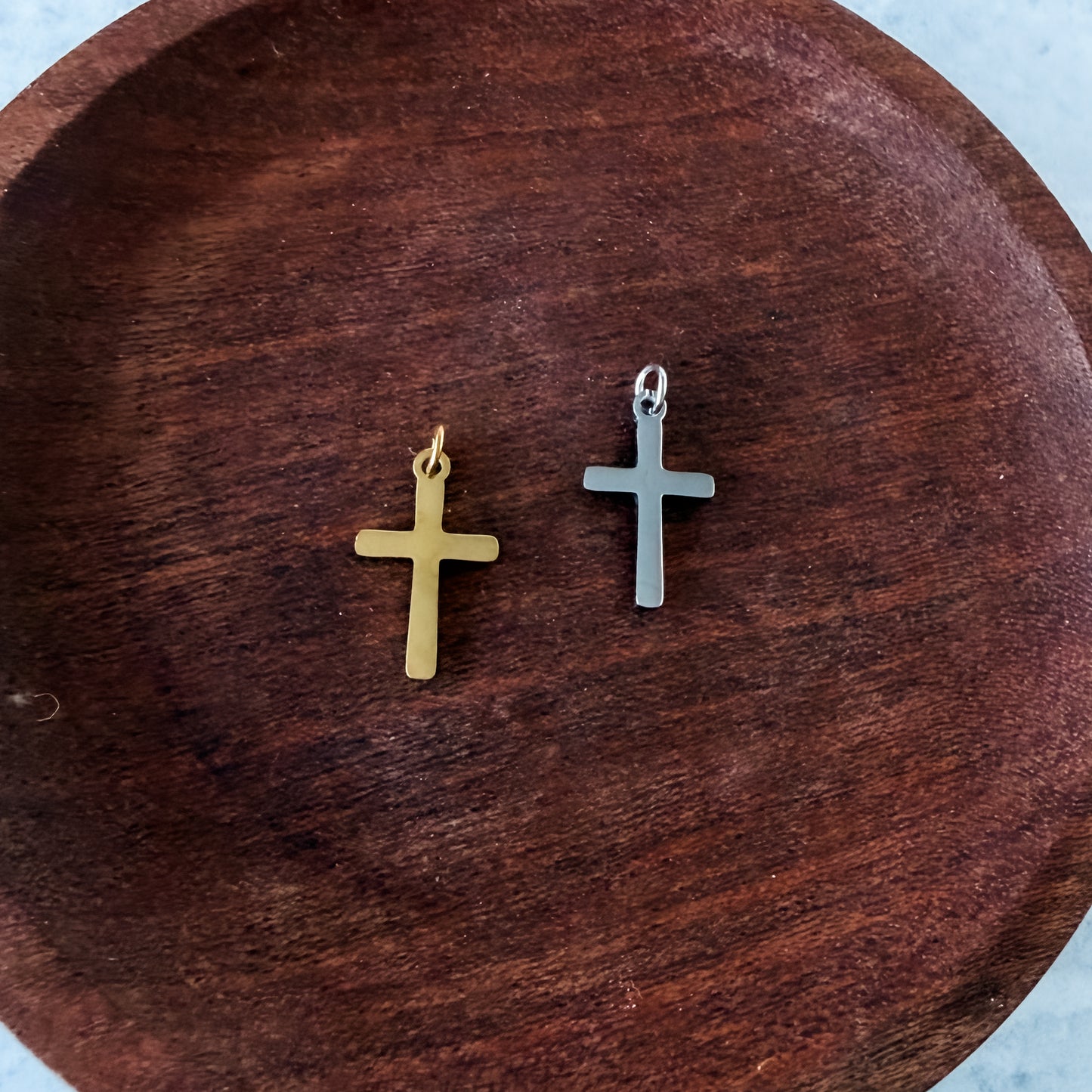Engravable Mini Cross Charms with Attached Jump Rings (Silver or Gold), 5 Total, Metal Blank #272