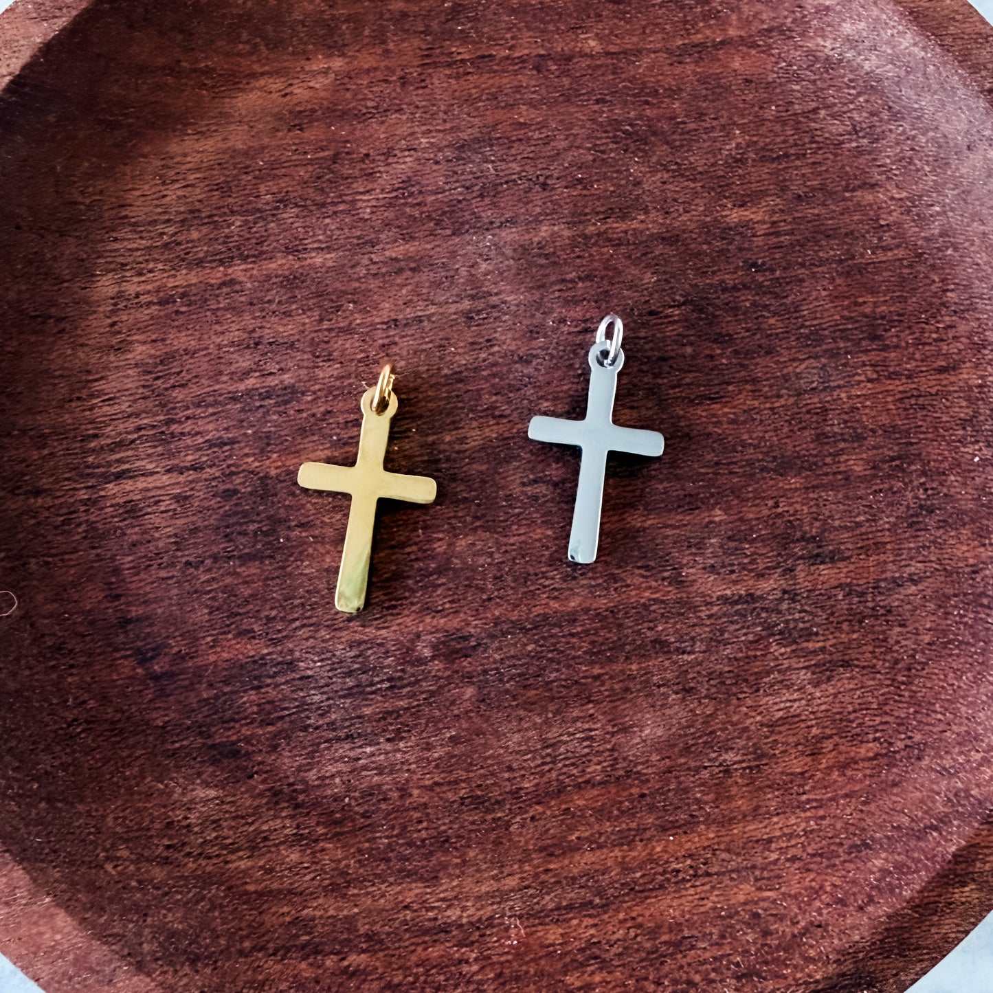 Engravable Mini Cross Charms with Attached Jump Rings (Silver or Gold), 5 Total, Metal Blank #272
