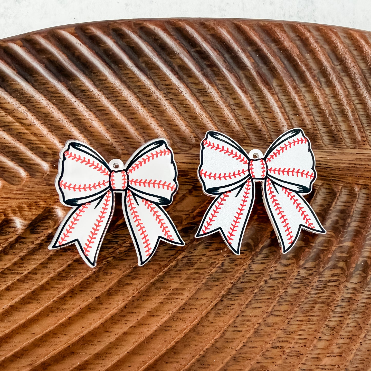 Baseball Tailored Bow Earring Blank (1 Pair), Acrylic Print & Cut, Laser Blank #1