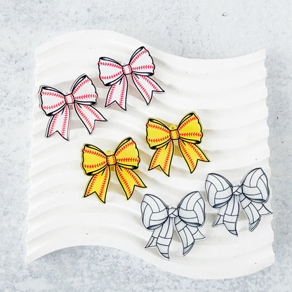 Baseball Tailored Bow Earring Blank (1 Pair), Acrylic Print & Cut, Laser Blank #1
