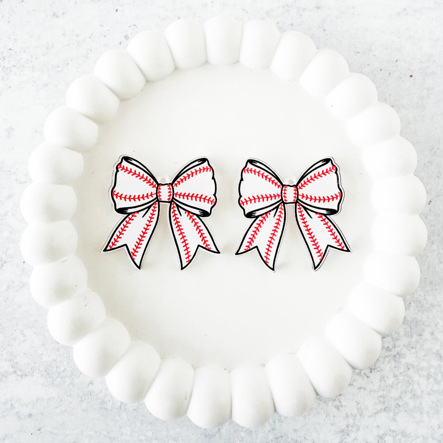 Baseball Tailored Bow Earring Blank (1 Pair), Acrylic Print & Cut, Laser Blank #1