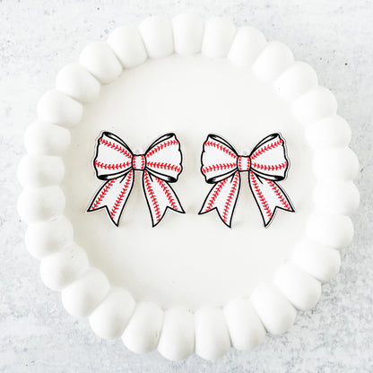 Baseball Tailored Bow Earring Blank (1 Pair), Acrylic Print & Cut, Laser Blank #1