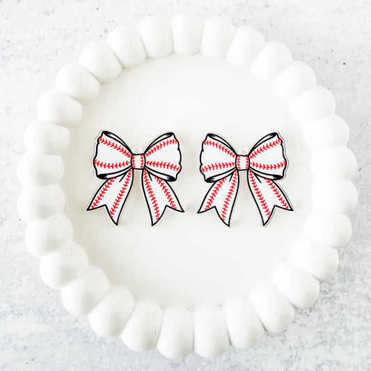 Baseball Tailored Bow Earring Blank (1 Pair), Acrylic Print & Cut, Laser Blank #1