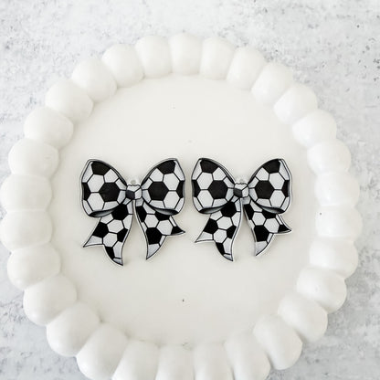 Medium Soccer Statement Bow Earring Blank (1 Pair), Acrylic Print & Cut, Laser Blank #5