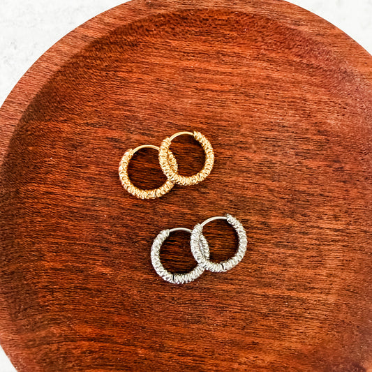 Radiance Textured Stainless Steel Huggie Without Loop (Choose Silver or Gold), 10 Pieces, Hoop #56