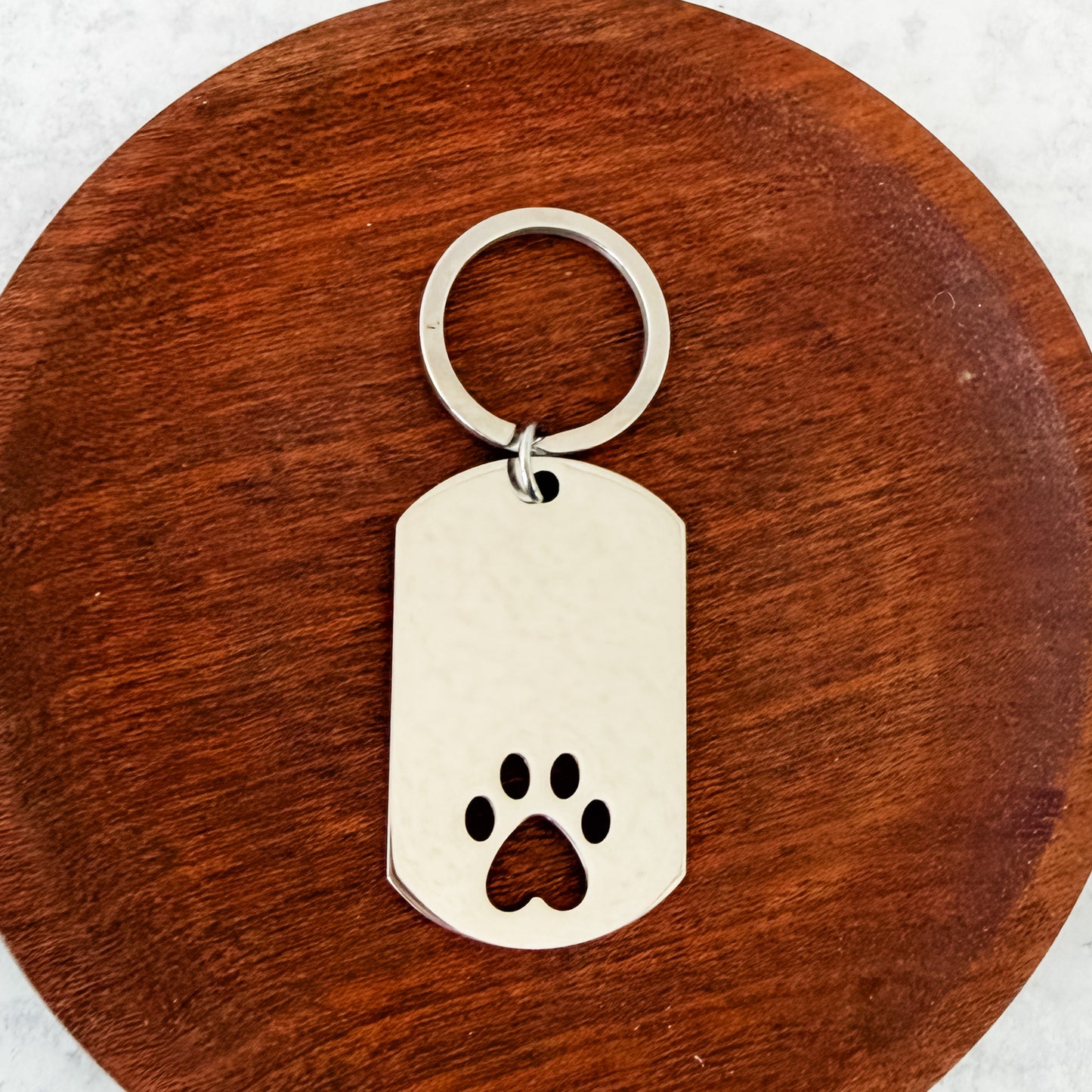 Rectangle Paw Cutout Keychain (Silver), 1 Piece Total, Metal Blank #274