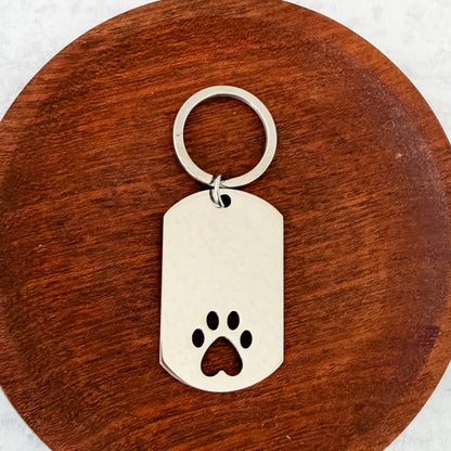 Rectangle Paw Cutout Keychain (Silver), 1 Piece Total, Metal Blank #274