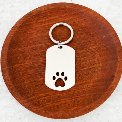 Rectangle Paw Cutout Keychain (Silver), 1 Piece Total, Metal Blank #274