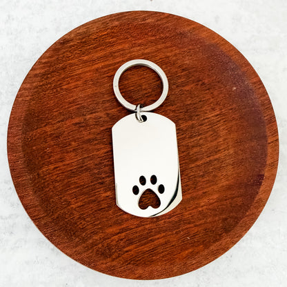 Rectangle Paw Cutout Keychain (Silver), 1 Piece Total, Metal Blank #274