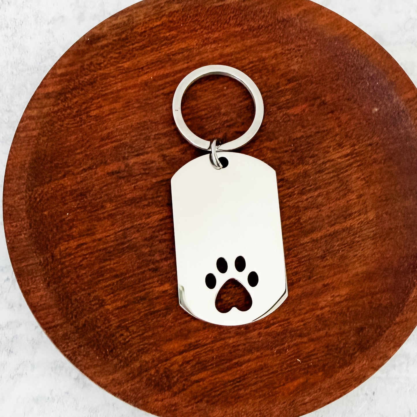 Rectangle Paw Cutout Keychain (Silver), 1 Piece Total, Metal Blank #274