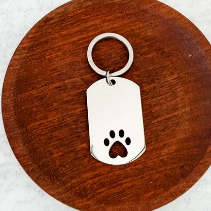 Rectangle Paw Cutout Keychain (Silver), 1 Piece Total, Metal Blank #274