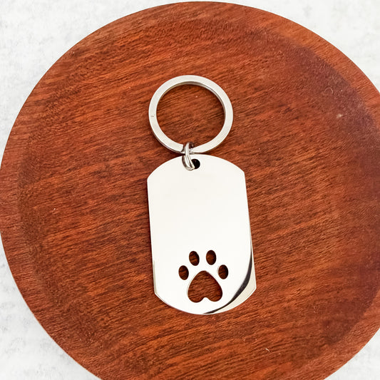 Rectangle Paw Cutout Keychain (Silver), 1 Piece Total, Metal Blank #274