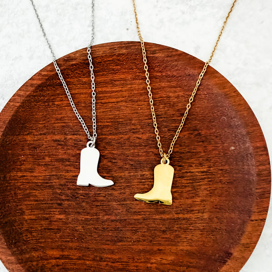 Cowboy Boot Necklace (Silver or Gold), 1 Total, Metal Blank #275