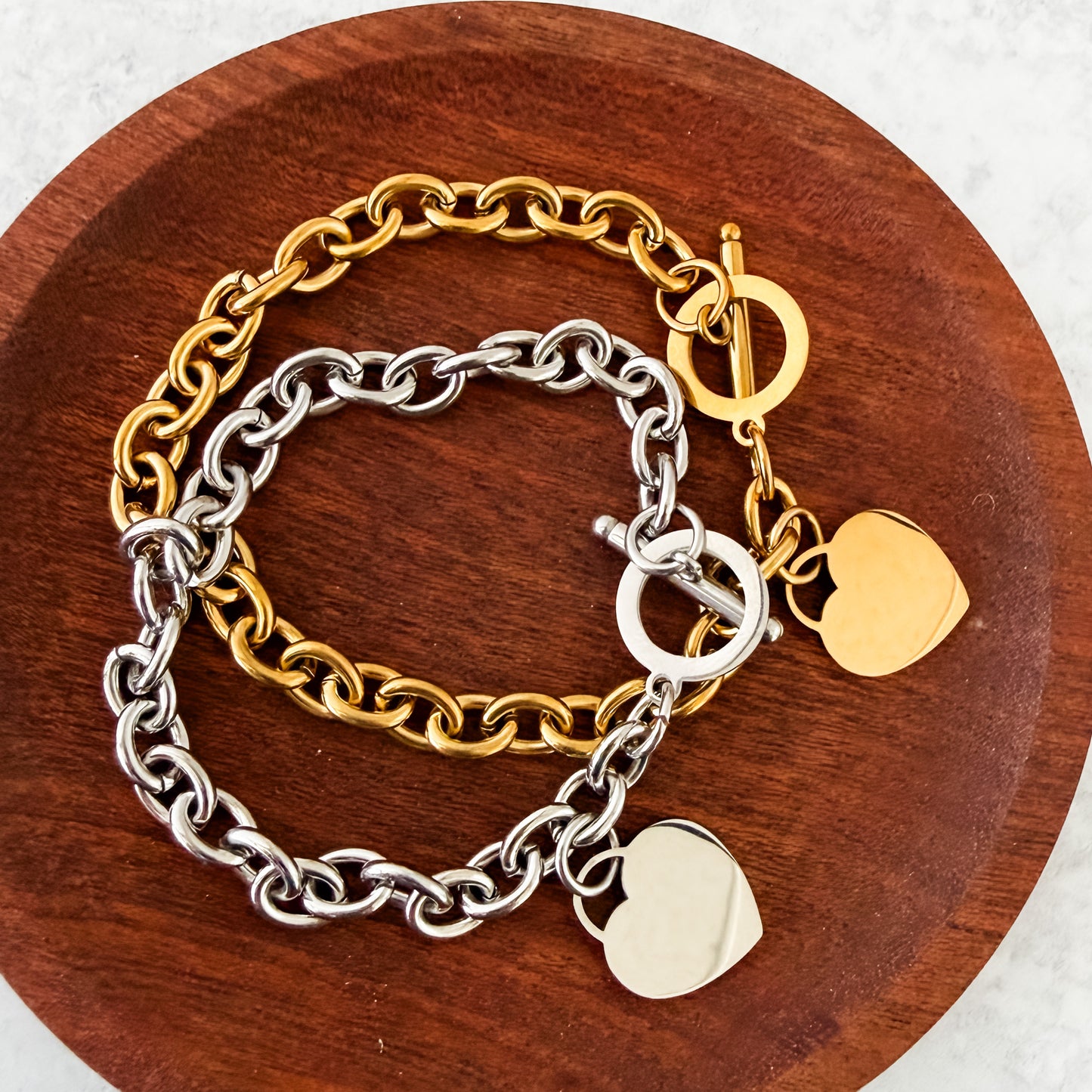 Heart Toggle Oval Link Bracelet (Silver or Gold), 1 Total, Metal Blank #276