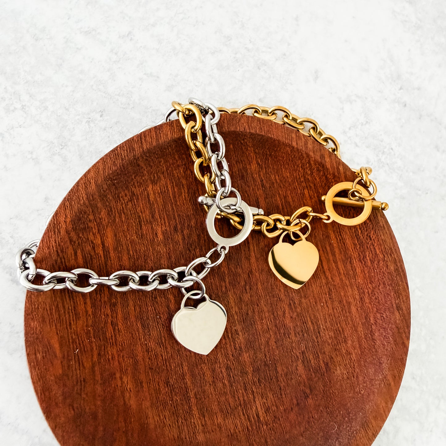 Heart Toggle Oval Link Bracelet (Silver or Gold), 1 Total, Metal Blank #276