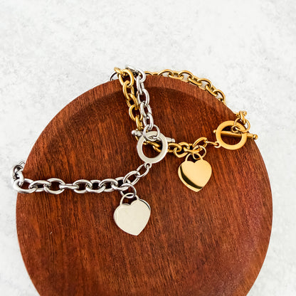 Heart Toggle Oval Link Bracelet (Silver or Gold), 1 Total, Metal Blank #276