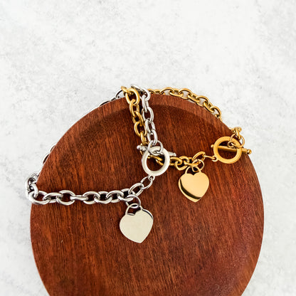 Heart Toggle Oval Link Bracelet (Silver or Gold), 1 Total, Metal Blank #276