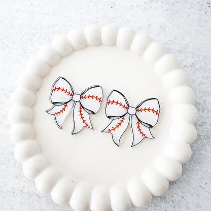 Baseball Statement Bow Earring Blank (1 Pair), Acrylic Print & Cut, Laser Blank #8