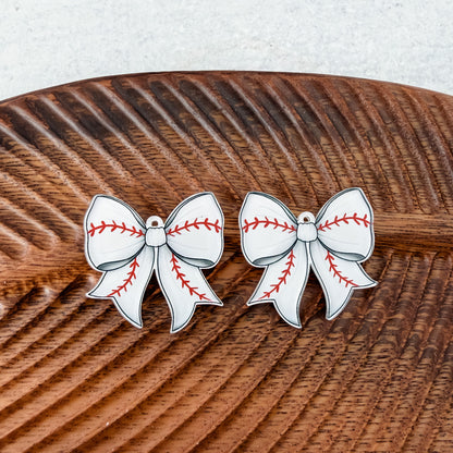 Baseball Statement Bow Earring Blank (1 Pair), Acrylic Print & Cut, Laser Blank #8