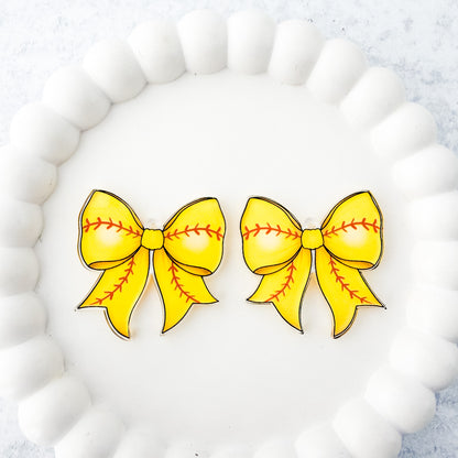 Softball Statement Bow Earring Blank (1 Pair), Acrylic Print & Cut, Laser Blank #7