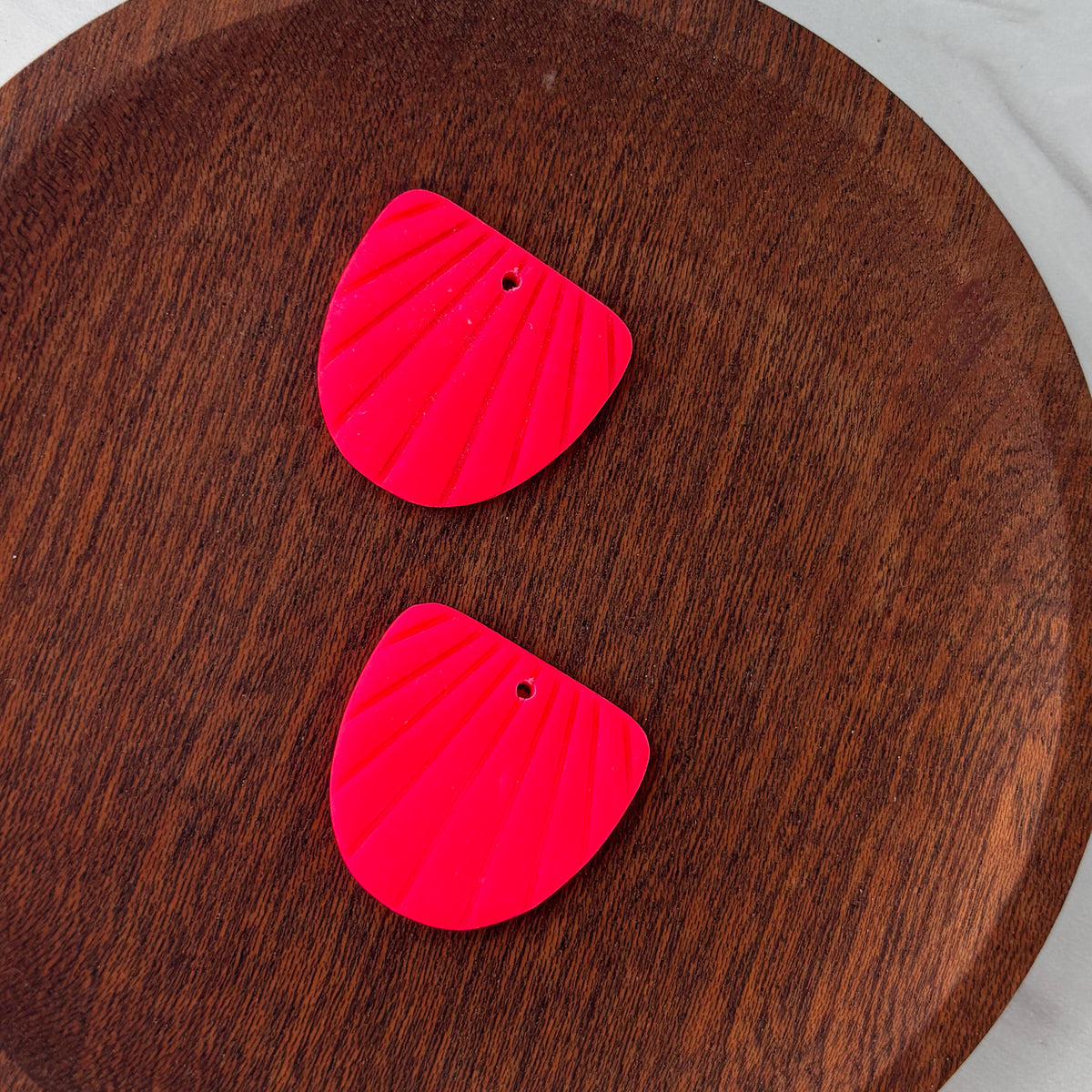 Hot Pink Embossed Polymer Half Oval Pendant, 2 Pieces, Warehouse Event #56