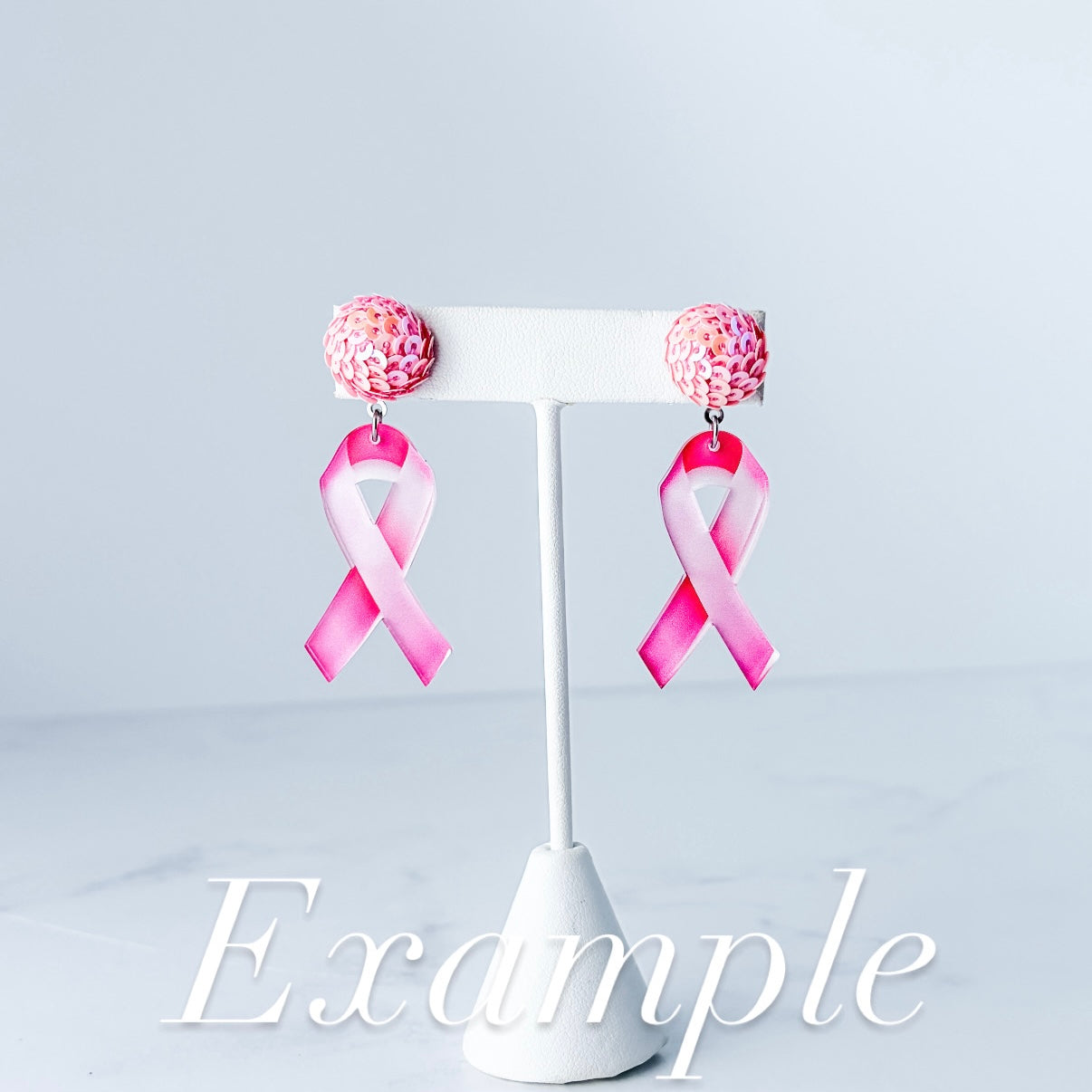 Pink Awareness Ribbon Earring Blank (1 Pair), Acrylic Print & Cut, Laser Blank #84
