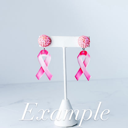 Pink Awareness Ribbon Earring Blank (1 Pair), Acrylic Print & Cut, Laser Blank #84