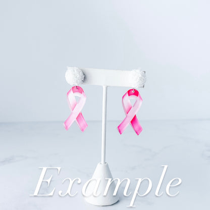 Pink Awareness Ribbon Earring Blank (1 Pair), Acrylic Print & Cut, Laser Blank #84
