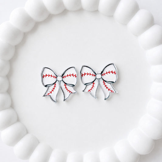 Petite Baseball Statement Bow Earring Blank (1 Pair), Acrylic Print & Cut, Laser Blank #30
