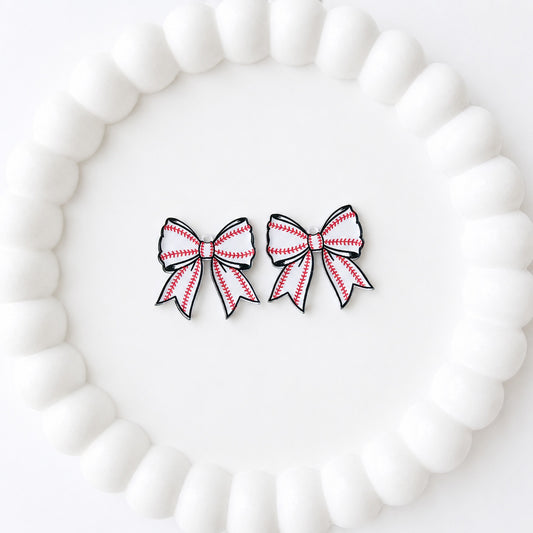Petite Baseball Tailored Bow Earring Blank (1 Pair), Acrylic Print & Cut, Laser Blank #37