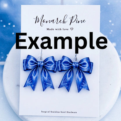 Petite Winter Wonderland Bow Earring Blank (1 Pair), Acrylic Print & Cut, Laser Blank #114
