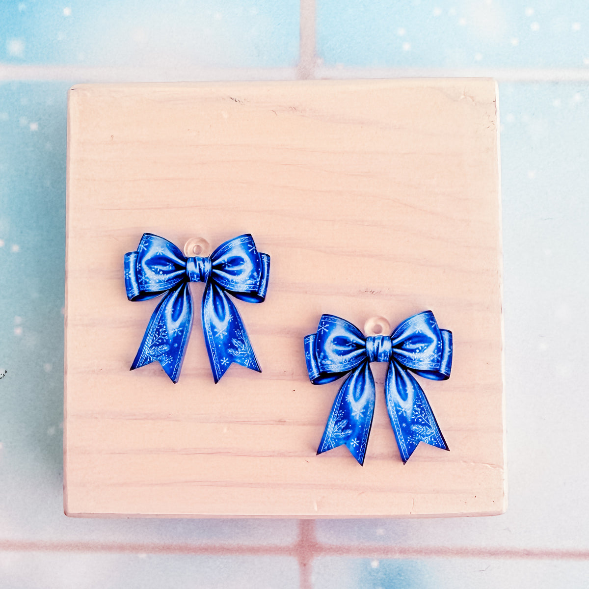 Petite Winter Wonderland Bow Earring Blank (1 Pair), Acrylic Print & Cut, Laser Blank #114