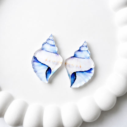 Blue Conch Shell Earring Blank (1 Pair), Acrylic Print & Cut, Laser Blank #50
