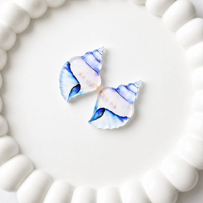 Blue Conch Shell Earring Blank (1 Pair), Acrylic Print & Cut, Laser Blank #50