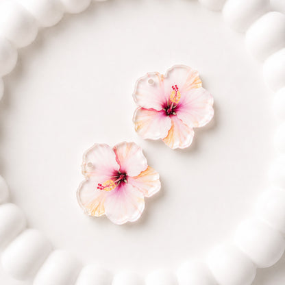Petite Pink Hibiscus Earring Blank (1 Pair), Acrylic Print & Cut, Laser Blank #57