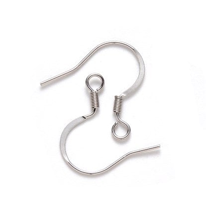 Silver Stainless Steel Ear Wires 2.5mm Hole (Hammered Flat French Style), 20 Pieces
