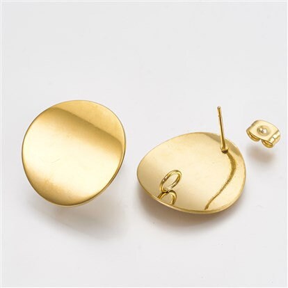 Gold Concave Stud Findings with Loops, 10 Pieces