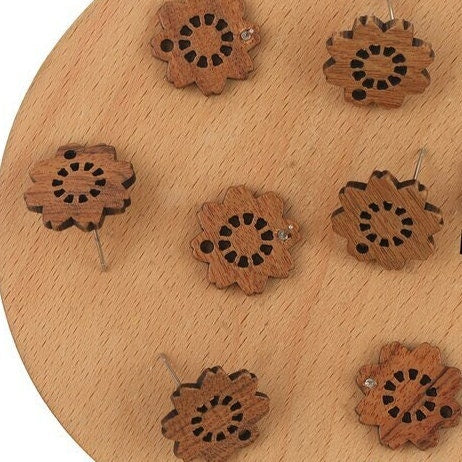 Walnut Wooden Flower Cutout Studs, 10 Pieces, Wood #6
