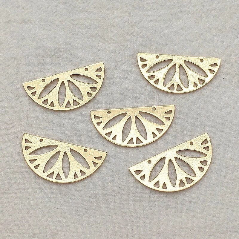 Ornate Semicircle 2-Hole Brass Charms (10 Pieces), Charm #115