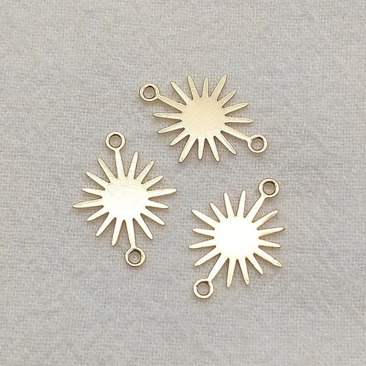 Gold Brass Small 2-Hole Sunburst Connector, 10 Pieces
