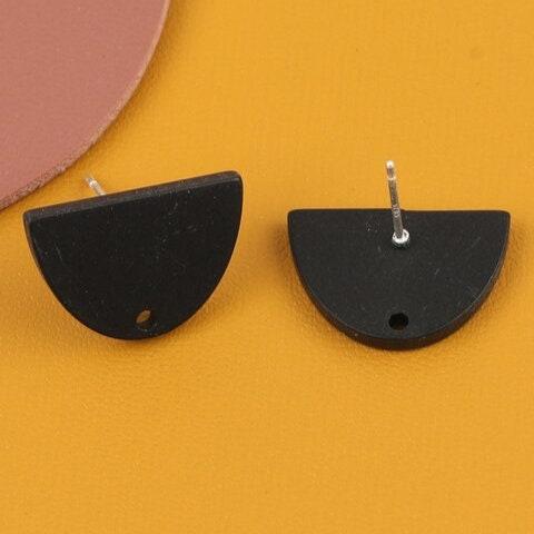 Matte Black Acrylic Half Moon Stud Earring Findings, 10 pcs, Acrylic Stud #54