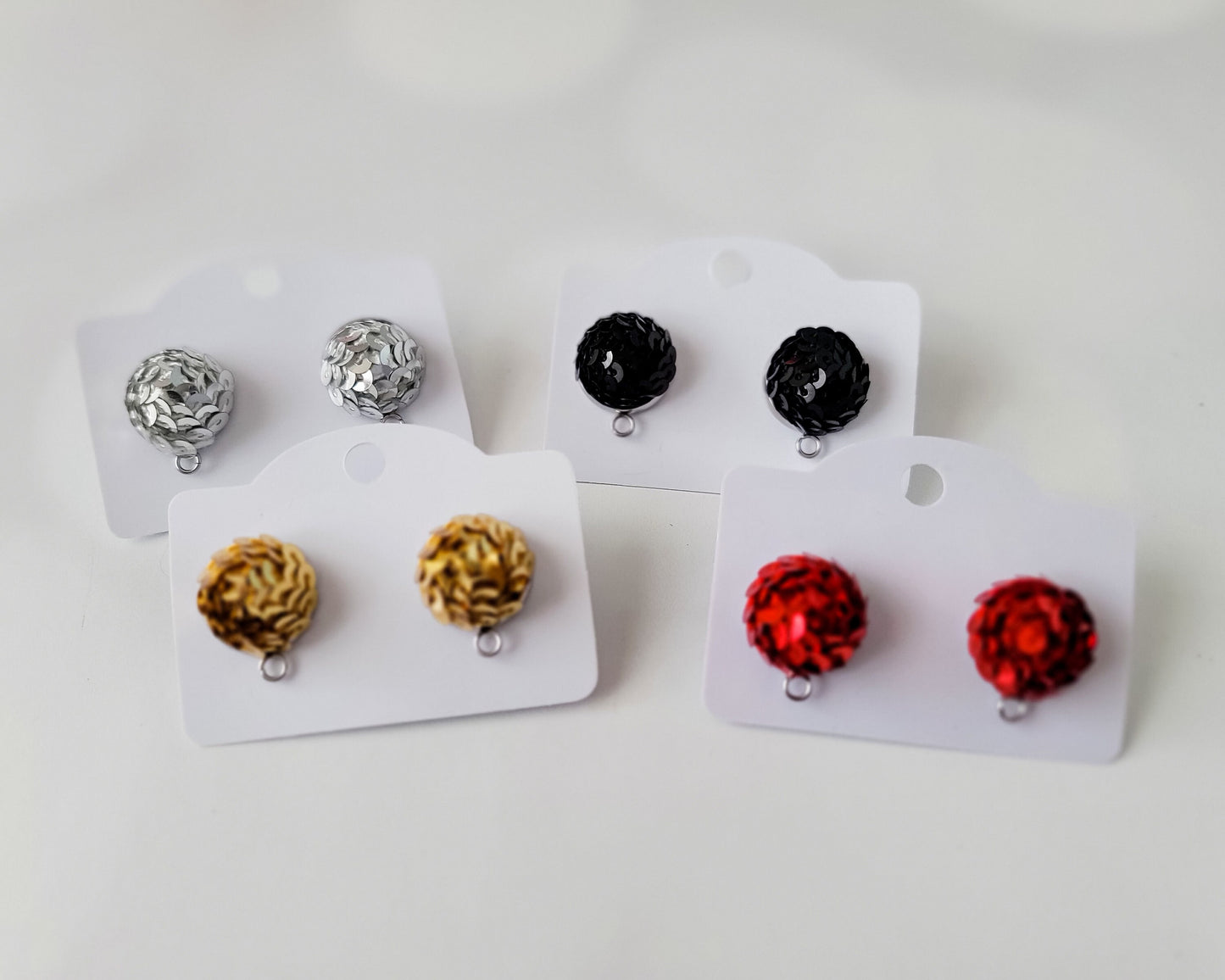 RED 15mm Sequin Stud Topper, 1 Pair, Stud #190