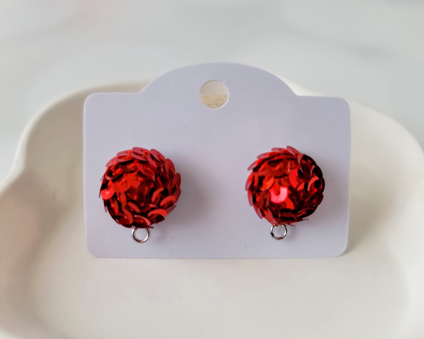 RED 15mm Sequin Stud Topper, 1 Pair, Stud #190