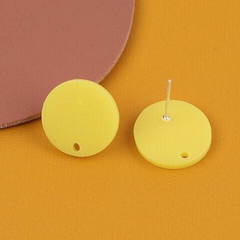 Matte Yellow Acrylic Circle Stud Earring Findings (16mm), 10 Pieces, Acrylic Stud #13