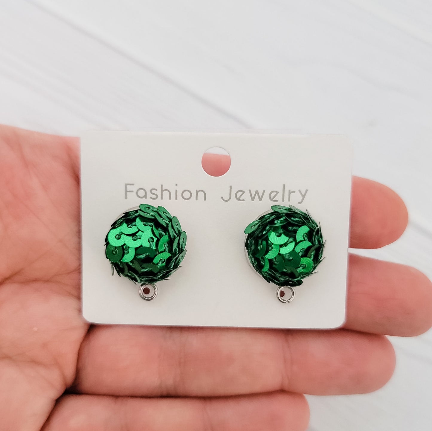 Green 15mm Sequin Stud Topper, 1 Pair, Stud #189