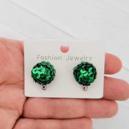 Green 15mm Sequin Stud Topper, 1 Pair, Stud #189