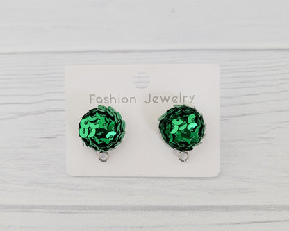 Green 15mm Sequin Stud Topper, 1 Pair, Stud #189