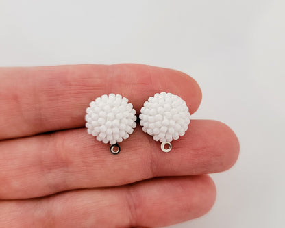 White 14mm Small Round Beaded Stud Topper, 1 Pair, Stud #164