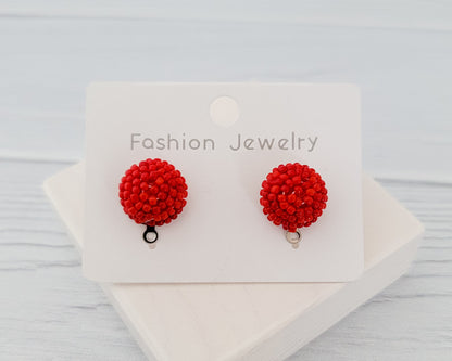 True Red 14mm Small Round Beaded Stud Topper, 1 Pair, Stud #167