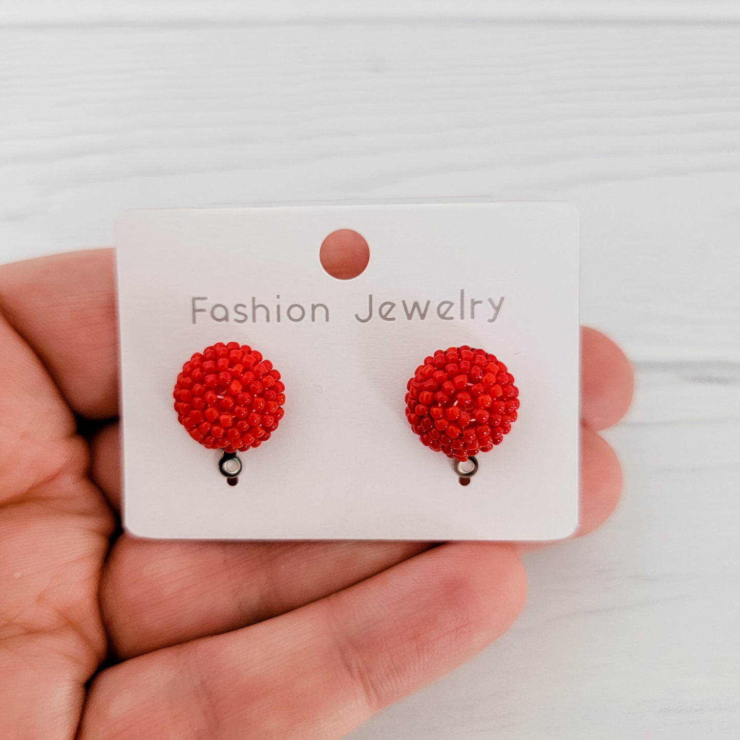 True Red 14mm Small Round Beaded Stud Topper, 1 Pair, Stud #167
